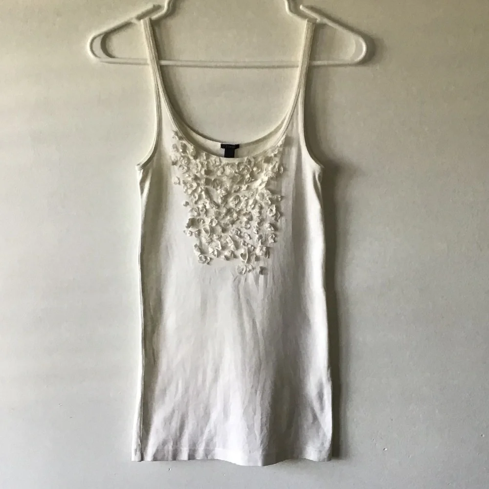 J CREW white tank‎ with floral design 100 cotton S